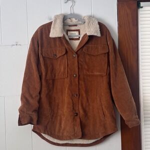Ashley by 26 International Rust Corduroy Sherpa Lined Shacket Jacket Large